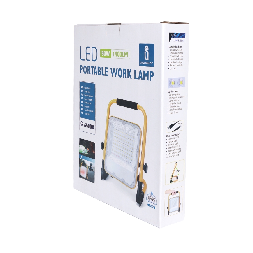 Aigostar - LED dimbar uppladdningsbar strålkastare LED/50W/5V 6500K IP65