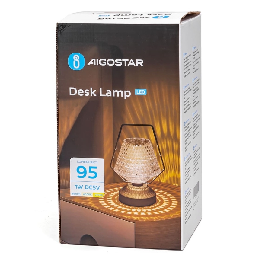Aigostar - LED Dimbart uppladdningsbart skrivbordslampa LED/1W/5V 2700/4000/6500K 1800mAh 20 cm