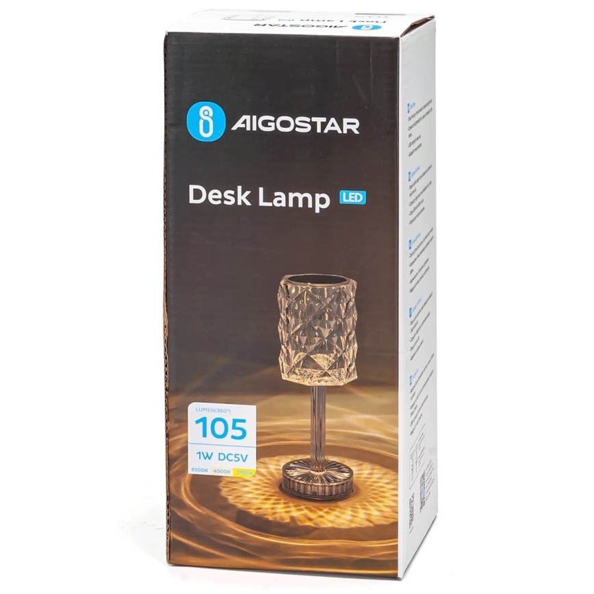 Aigostar - LED Dimbart uppladdningsbart skrivbordslampa LED/1W/5V 2700/4000/6500K 1800mAh 26 cm