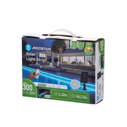 Aigostar - LED Dimbar solcellsstrip LED/1,6W/3,2V 3 m 1600 mAh 6500K IP65 + fjärrkontroll