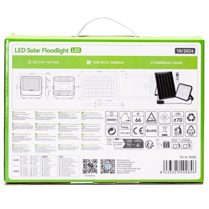 Aigostar - LED dimbar solreflektor LED/100W/3,4V 3000/4000/6500K IP66 8000 mAh + fjärrkontroll