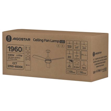 Aigostar - LED Dimbar takfläkt LED/20W/230V 2700-6500K 132cm vit/beige + fjärrkontroll
