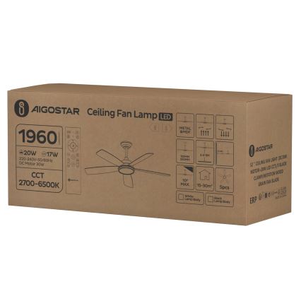 Aigostar - LED Dimbar takfläkt LED/20W/230V 2700-6500K 132cm vit/beige + fjärrkontroll