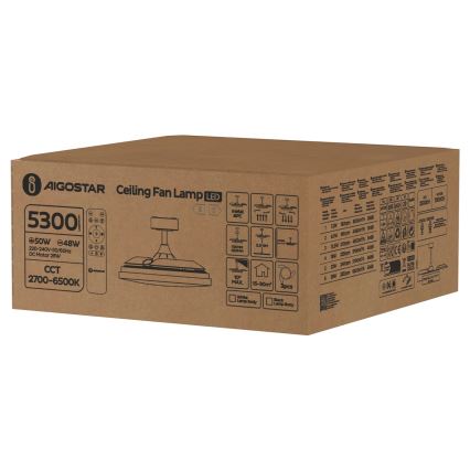 Aigostar - LED dimbar takfläkt LED/50W/230V 2700-6500K 106 cm vit + fjärrkontroll