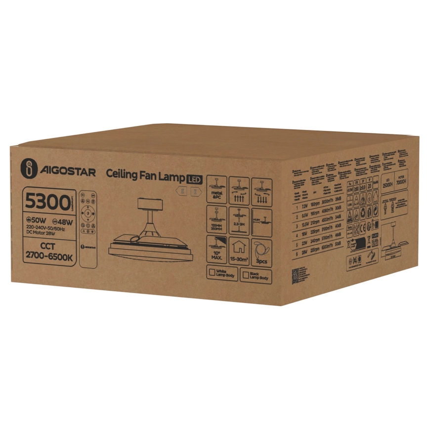 Aigostar - LED dimbar takfläkt LED/50W/230V 2700-6500K 106 cm vit + fjärrkontroll