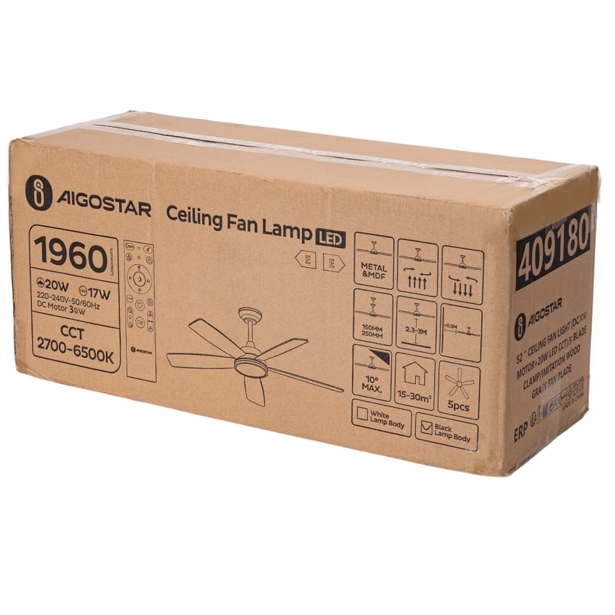 Aigostar - LED Dimbar takfläkt LED/20W/230V 2700-6500K 132cm beige + fjärrkontroll
