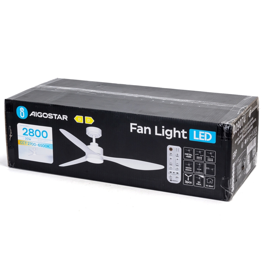 Aigostar - LED Dimbar takfläkt LED/20W/230V 2700-6500K 132cm vit + fjärrkontroll