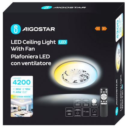 Aigostar - LED Dimbar takfläkt LED/40W/230V 2700-6500K diameter 49 cm + fjärrkontroll vit