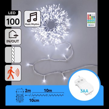 Aigostar - LED dimbar utomhus julslinga med rörelsesensor 100xLED/3xAA 12m kallvit + fjärrkontroll