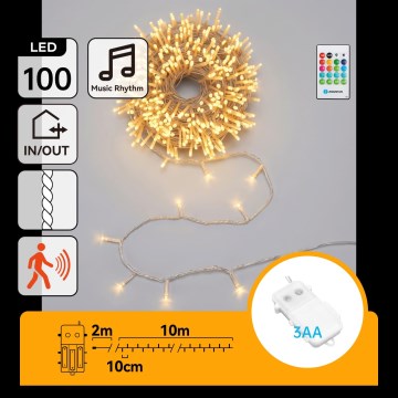 Aigostar - LED-dimbar utomhusljusslinga för jul med rörelsesensor 100xLED/3xAA 12m varmvitt + fjärrkontroll