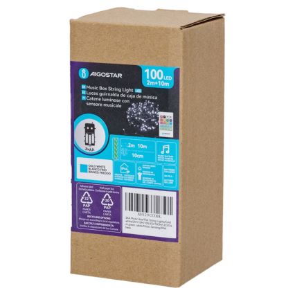 Aigostar - LED Dimbara utomhusljusslinga med rörelsesensor 100xLED/3xAA 12m varmvit + fjärrkontroll
