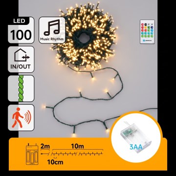 Aigostar - LED Dimbara utomhusljusslinga med rörelsesensor 100xLED/3xAA 12m varmvit + fjärrkontroll