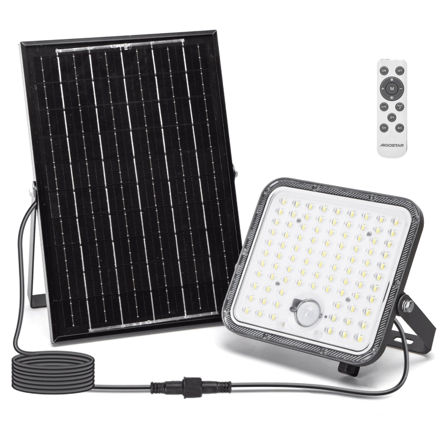 Aigostar - LED-dimmbar solcellsstrålkastare med rörelsesensor LED/120W/3,4V 6500K IP66 8000 mAh + fjärrkontroll