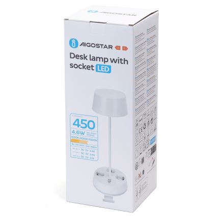 Aigostar - dimbar LED-bordslampa med eluttag och USB-port LED/4,6W/230V 3000/4000/6500K vit