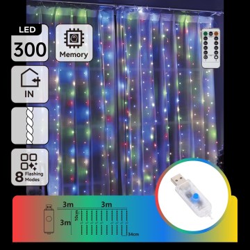 Aigostar - LED-dimmbar julbelysning 300× LED / 8 funktioner USB 6×3 m flerfärgad + fjärrkontroll