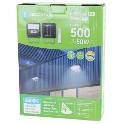 Aigostar - LED solcellsdriven gatlampa med sensor LED/50W/3,2V 1000mAh 6500K + fjärrkontroll