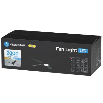 Aigostar - Dimbart LED takfläkt LED/20W/230V 2700-6500K 132cm svart + fjärrkontroll