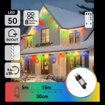 Aigostar - LED-dimmbar utomhus julslinga 50xLED/8 funktioner 20m IP44 flerfärgad + fjärrkontroll