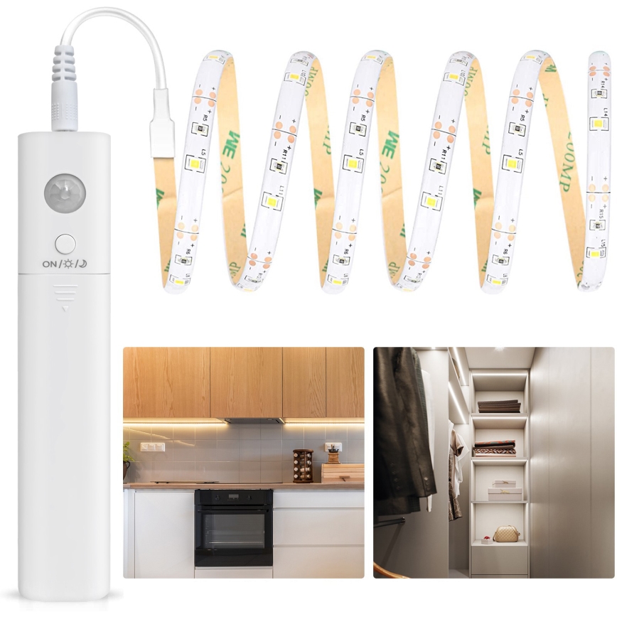 Aigostar - LED-dimbart ljusslinga med sensor 1m LED/2W/4xAAA 3000K IP65