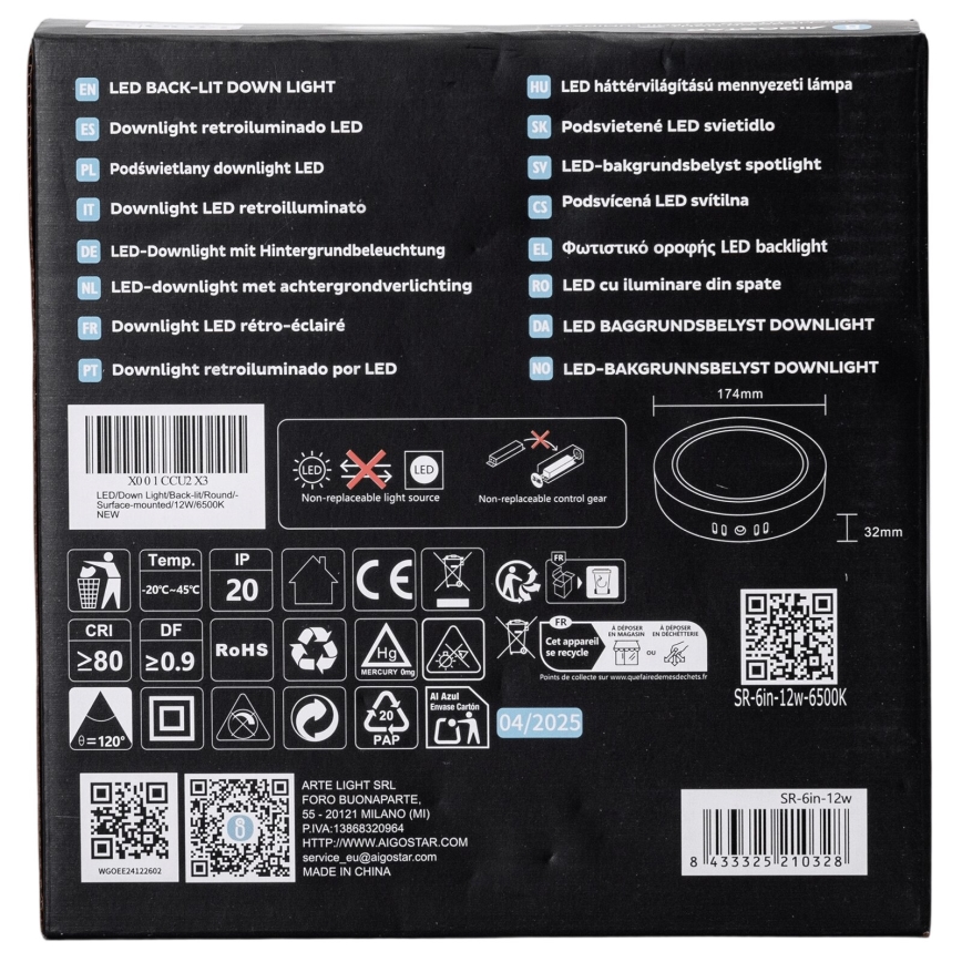 Aigostar - LED Fäst taklampa LED/12W/230V diameter 17,4 cm 6500K vit