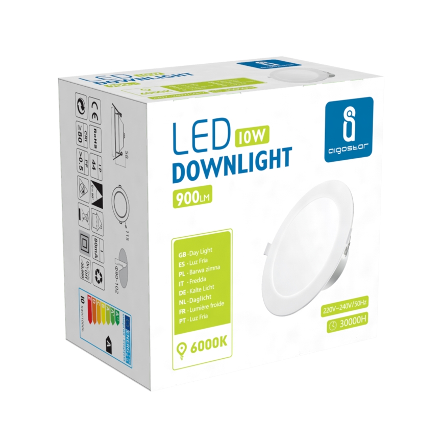Aigostar - Infälld LED badrumsbelysning LED/10W/230V 6000K IP44 diameter 11,5 cm vit
