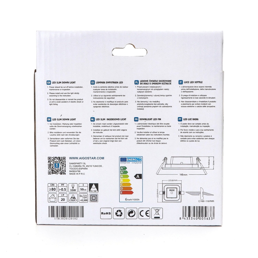 Aigostar - LED infälld belysning ULTRATHIN LED/6W/230V 6000K vit
