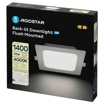Aigostar - LED-infälld takarmatur LED/12W/230V 4000K 17,5x17,5 cm vit