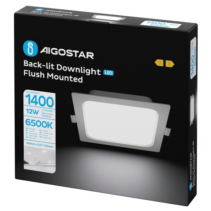 Aigostar - LED infälld takarmatur LED/12W/230V 6500K 17,5x17,5 cm vit
