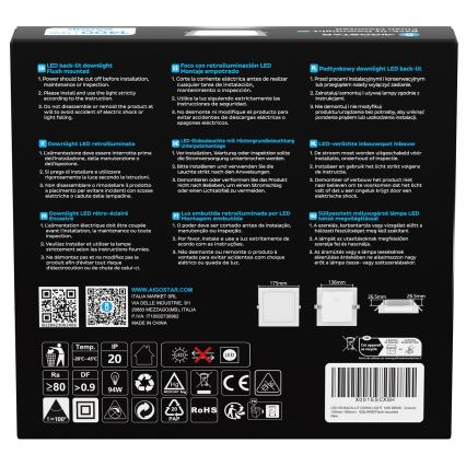 Aigostar - LED infälld takarmatur LED/12W/230V 6500K 17,5x17,5 cm vit