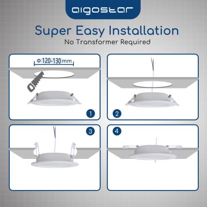 Aigostar - LED infälld badrumsarmatur LED/15W/230V 4000K IP44 Ø 14,5 cm vit