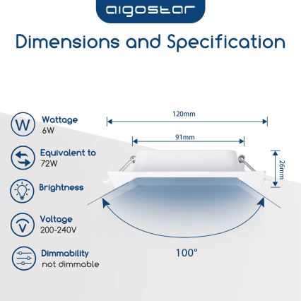 Aigostar - LED infälld takarmatur LED/6W/230V 6500K 12x12 cm vit