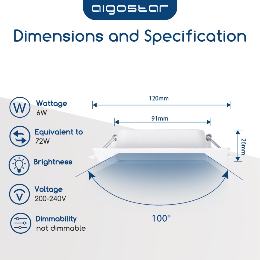 Aigostar - LED infälld takarmatur LED/6W/230V 6500K 12x12 cm vit