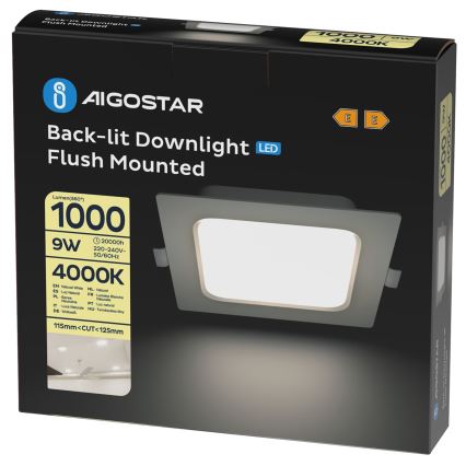 Aigostar - LED infälld takarmatur LED/9W/230V 4000K 14,5x14,5 cm vit