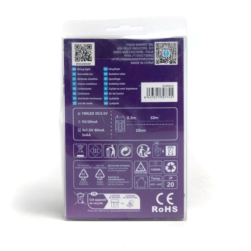 Aigostar - LED Julbelysning 100xLED/3xAA 10,3m kallvit