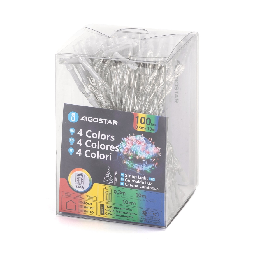 Aigostar - LED Julbelysning 100xLED/3xAA 10,3m multicolor