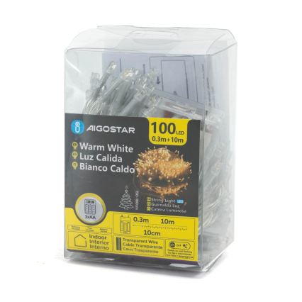 Aigostar - LED julbelysning 100xLED/3xAA 10,3m varmvit
