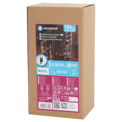 Aigostar - LED utomhus juldekoration 154xLED/8 funktioner 1,6m IP44 kallvit