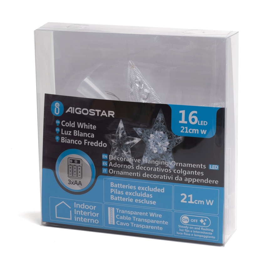 Aigostar - LED-juldekoration 16xLED/3xAA kallvit stjärna