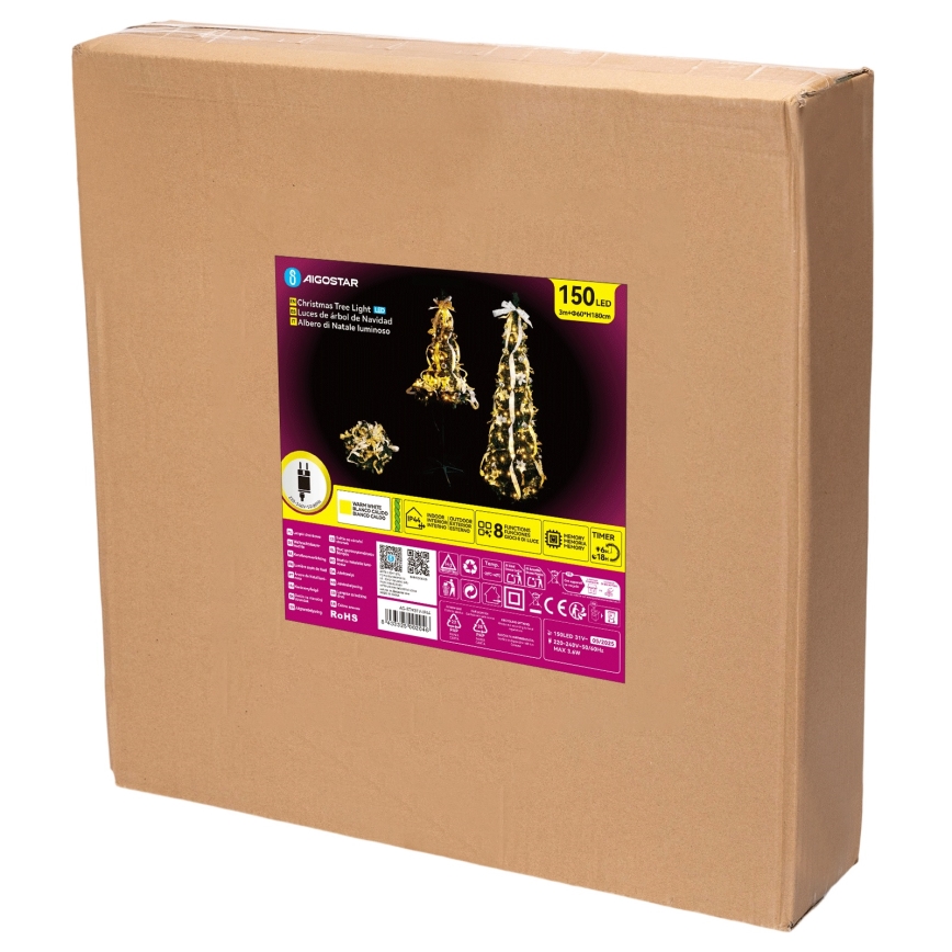 Aigostar - LED utomhus julgran 150xLED 1,8m IP44 vit/guld varmvit