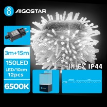 Aigostar - LED julkedja för utomhusbruk 150xLED/8 funktioner 18m IP44 kall vit