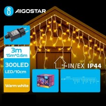 Aigostar - LED julkedja för utomhusbruk 300xLED/8 funktioner 18x0,6m IP44 varm vit