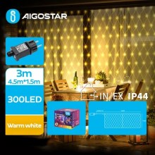 Aigostar - LED julkedja för utomhusbruk 300xLED/8 funktioner 7,5x1,5m IP44 varm vit