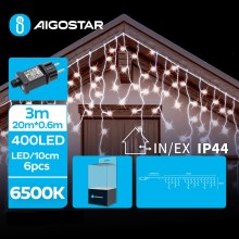 Aigostar - LED julkedja för utomhusbruk 400xLED/8 funktioner 23x0,6m IP44 kall vit