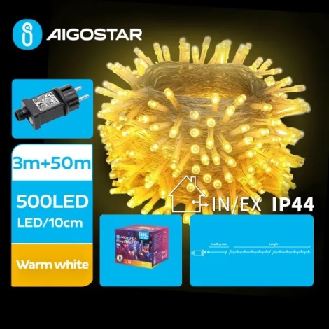 Aigostar - LED julkedja för utomhusbruk 500xLED/8 funktioner 53m IP44 varm vit