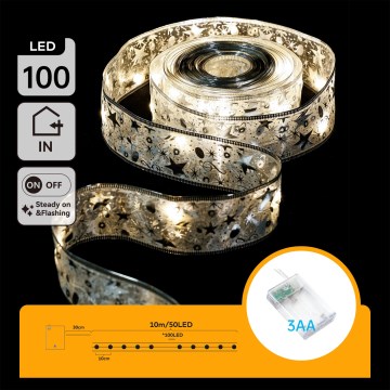 Aigostar - LED-julslinga 100 LED/3xAA 10 m varmvit silver
