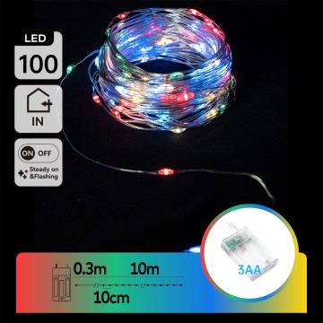 Aigostar - LED-julslinga 100xLED/3xAA 10,3m flerfärgad