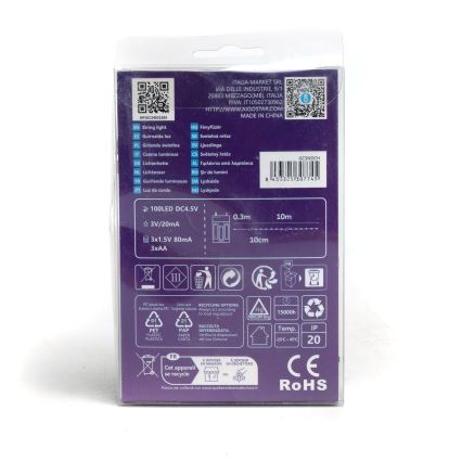 Aigostar - LED julslinga 100xLED/3xAA 10,3m kallvit