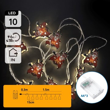 Aigostar - LED julslinga 10xLED/3xAA 1,5m varmvit kälkar