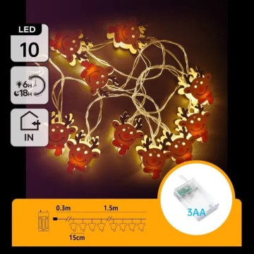 Aigostar - LED julslinga 10xLED/3xAA 1,5m varmvit ren