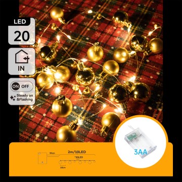 Aigostar - LED-julslinga, 20 LED, 3x AA, 2 m, varmvitt